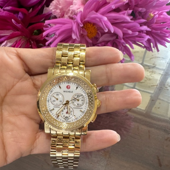$3500 Michele Sport Sail Chronograph Diamond Watch – 38MM, Gold Plated! - Picture 10 of 16